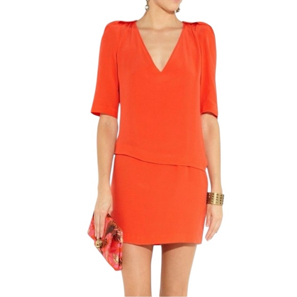 MAJE Hebrides Silk Georgette Mini Dress in Vibrant Orange Size Small - Picture 1 of 8